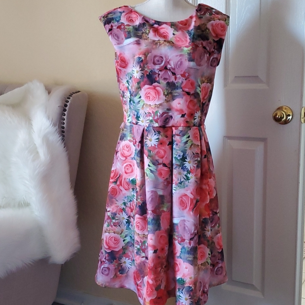 Metaphor Beautiful Pink Sleeveless Floral Dress Flowers Size 12 EUC